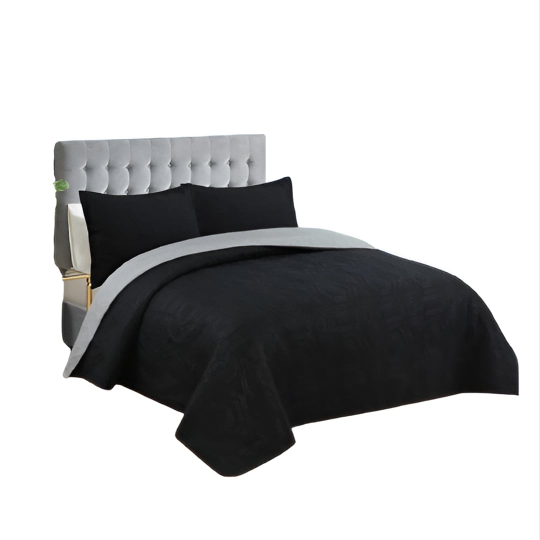 CUBRECAMA NEGRO QUILT KING VERANO GRIS - 1
