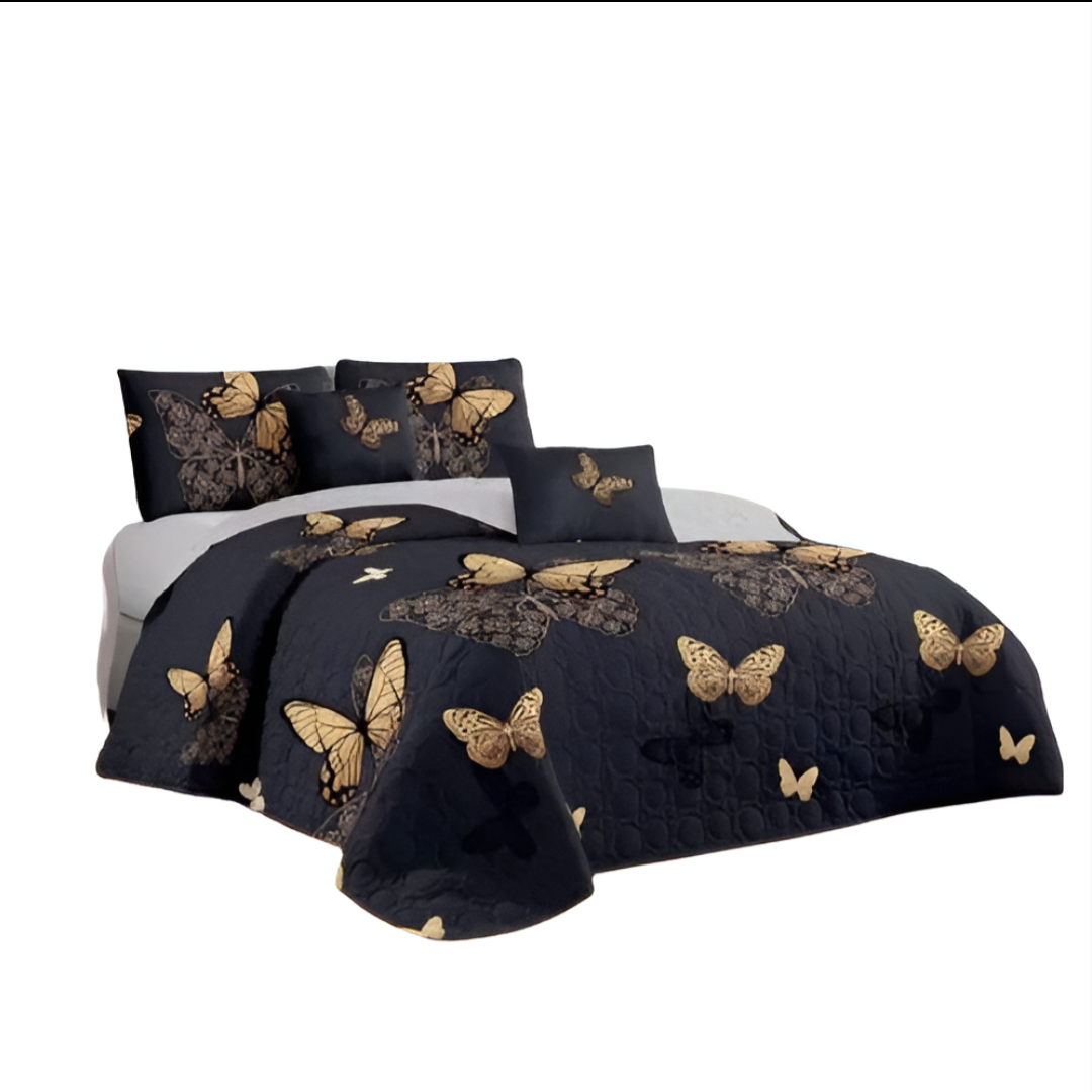 CUBRECAMA NEGRO QUILT KING VERANO MARIPOSA KFL090 - 1