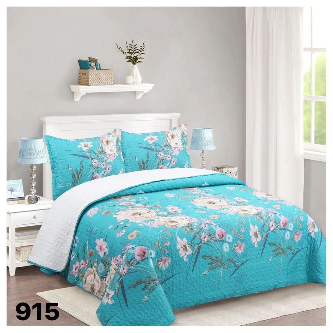 CUBRECAMA 2 PLAZAS TURQUESA SHERPA QUILT FLORES M915 - 3