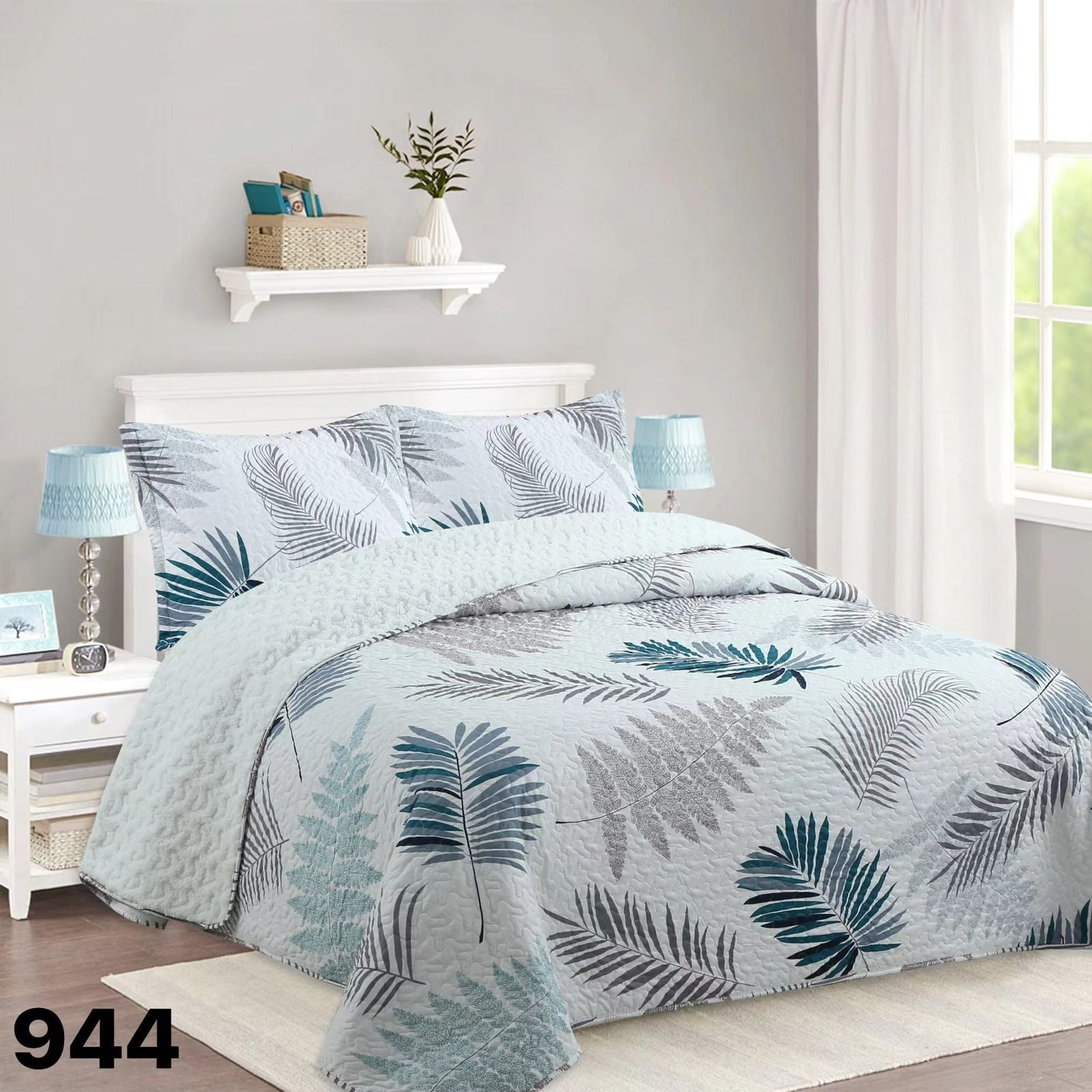 CUBRECAMA 2 PLAZAS BLANCO SHERPA QUILT RAMAS M944 - 1