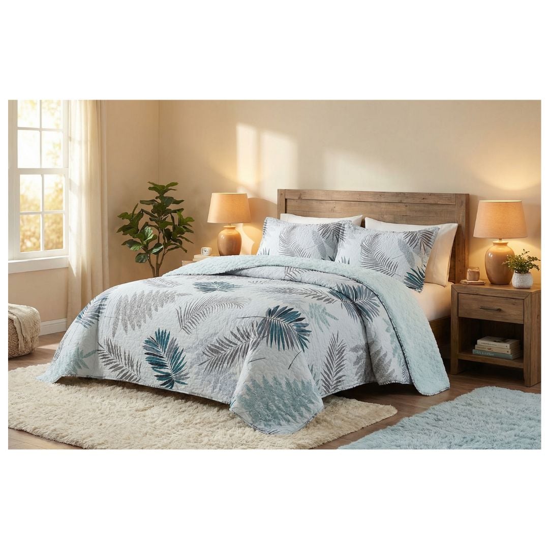 CUBRECAMA 2 PLAZAS BLANCO SHERPA QUILT RAMAS M944 - 2
