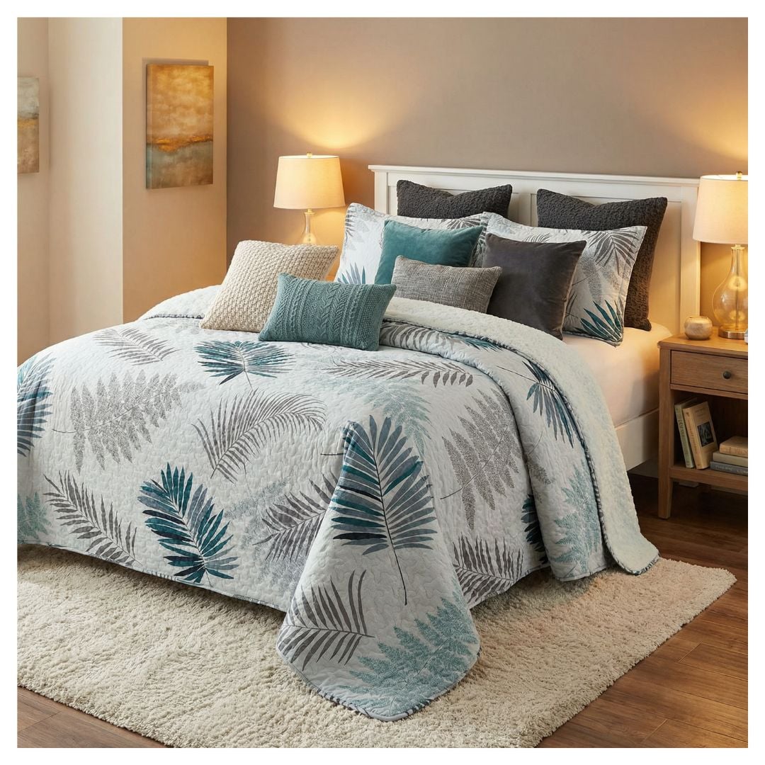 CUBRECAMA 2 PLAZAS BLANCO SHERPA QUILT RAMAS M944 - 4