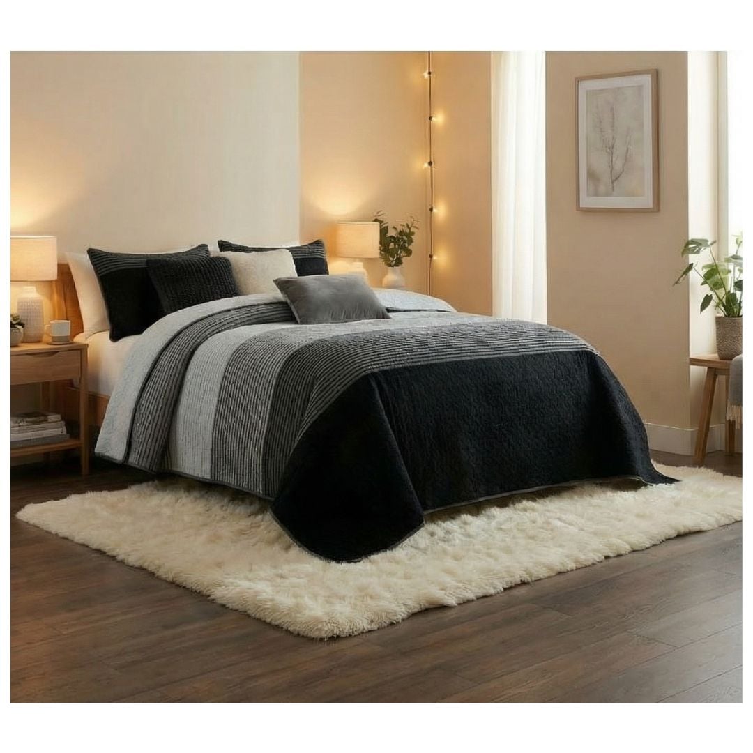 CUBRECAMA 2 PLAZAS NEGRO SHERPA QUILT MATIZ M947 - 1