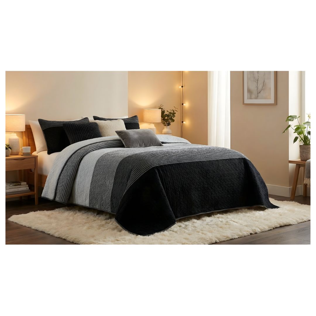 CUBRECAMA 2 PLAZAS NEGRO SHERPA QUILT MATIZ M947 - 2