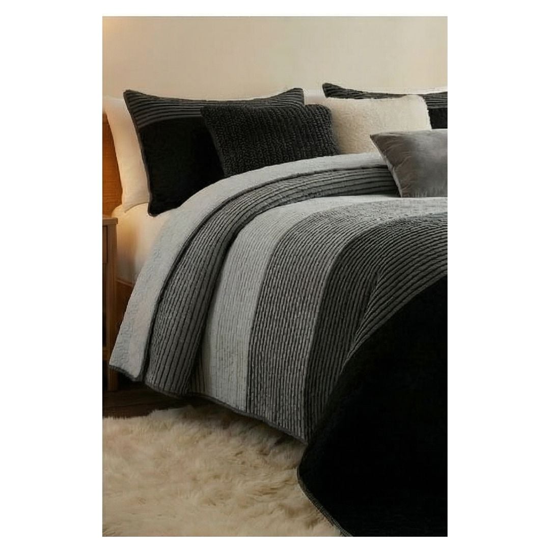 CUBRECAMA 2 PLAZAS NEGRO SHERPA QUILT MATIZ M947 - 3