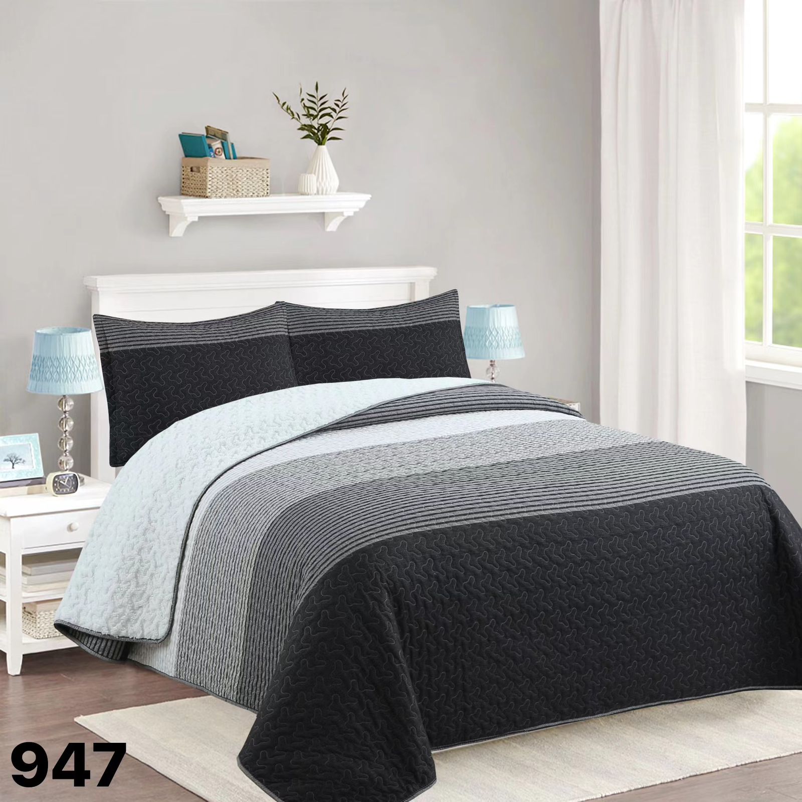 CUBRECAMA 2 PLAZAS NEGRO SHERPA QUILT MATIZ M947 - 4