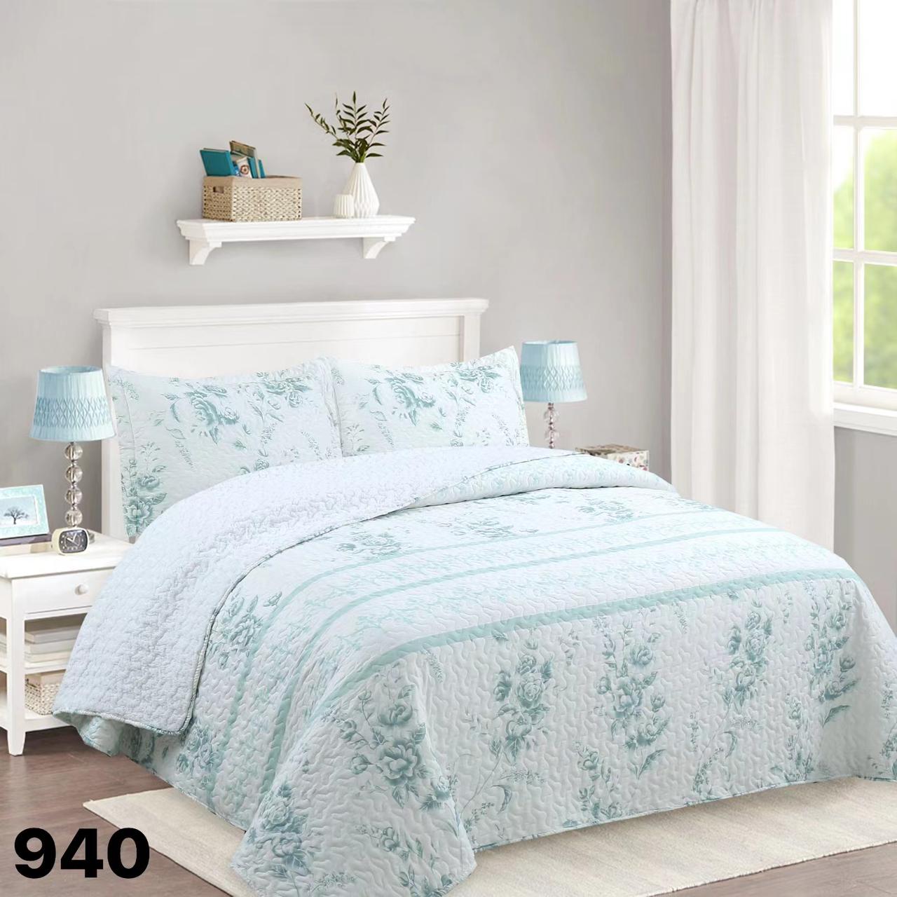 CUBRECAMA 2 PLAZAS VERDE CLARO SHERPA QUILT FLORES M94 - 1