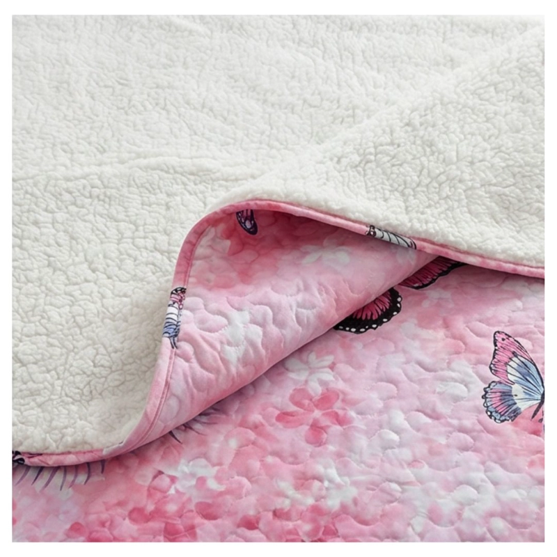 CUBRECAMA 2 PLAZAS ROSADO SHERPA QUILT MARIPOSA M937 - 2