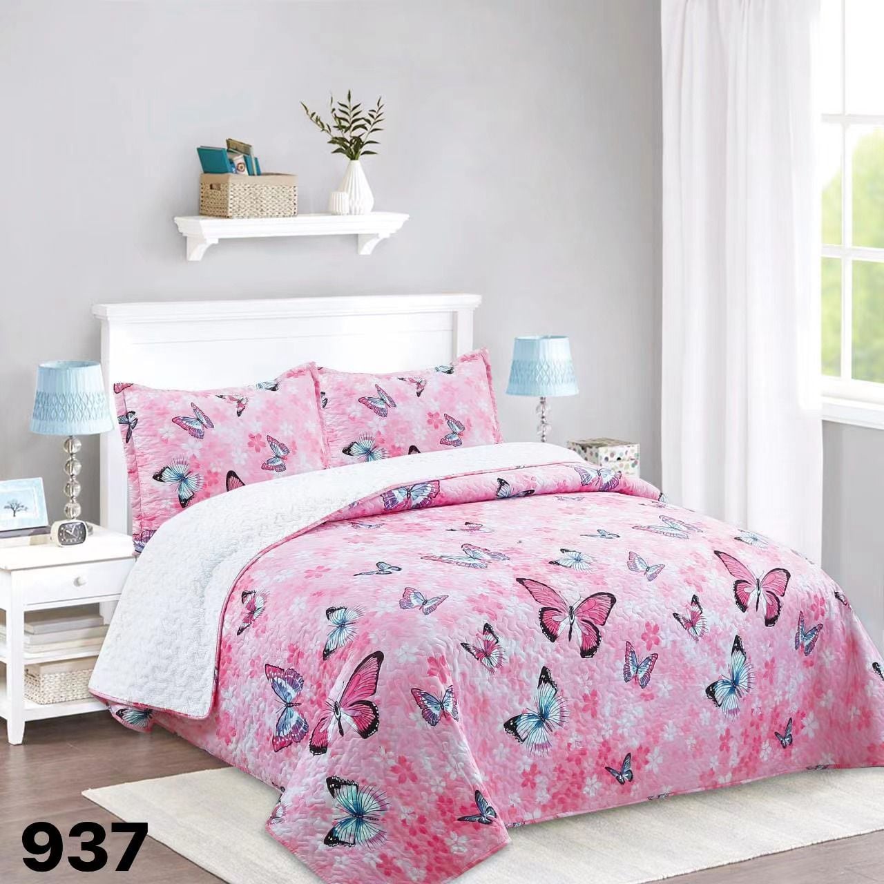 CUBRECAMA 2 PLAZAS ROSADO SHERPA QUILT MARIPOSA M937 - 4