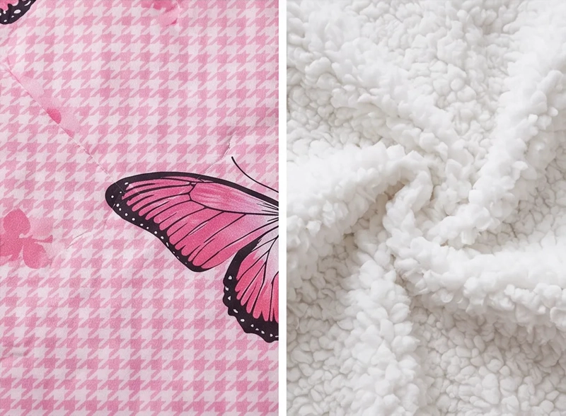 CUBRECAMA 2 PLAZAS ROSADO SHERPA QUILT MARIPOSA M937 - 6