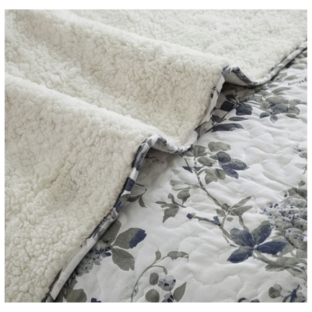 CUBRECAMA BLANCO SHERPA QUILT KING FLORES GRISES M905 - 2