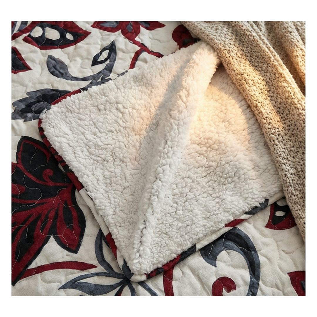CUBRECAMA BURDEO SHERPA QUILT KING HOJAS M908 - 2