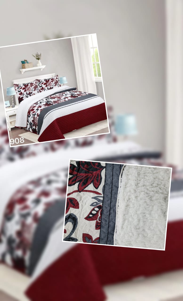 CUBRECAMA BURDEO SHERPA QUILT KING HOJAS M908 - 4