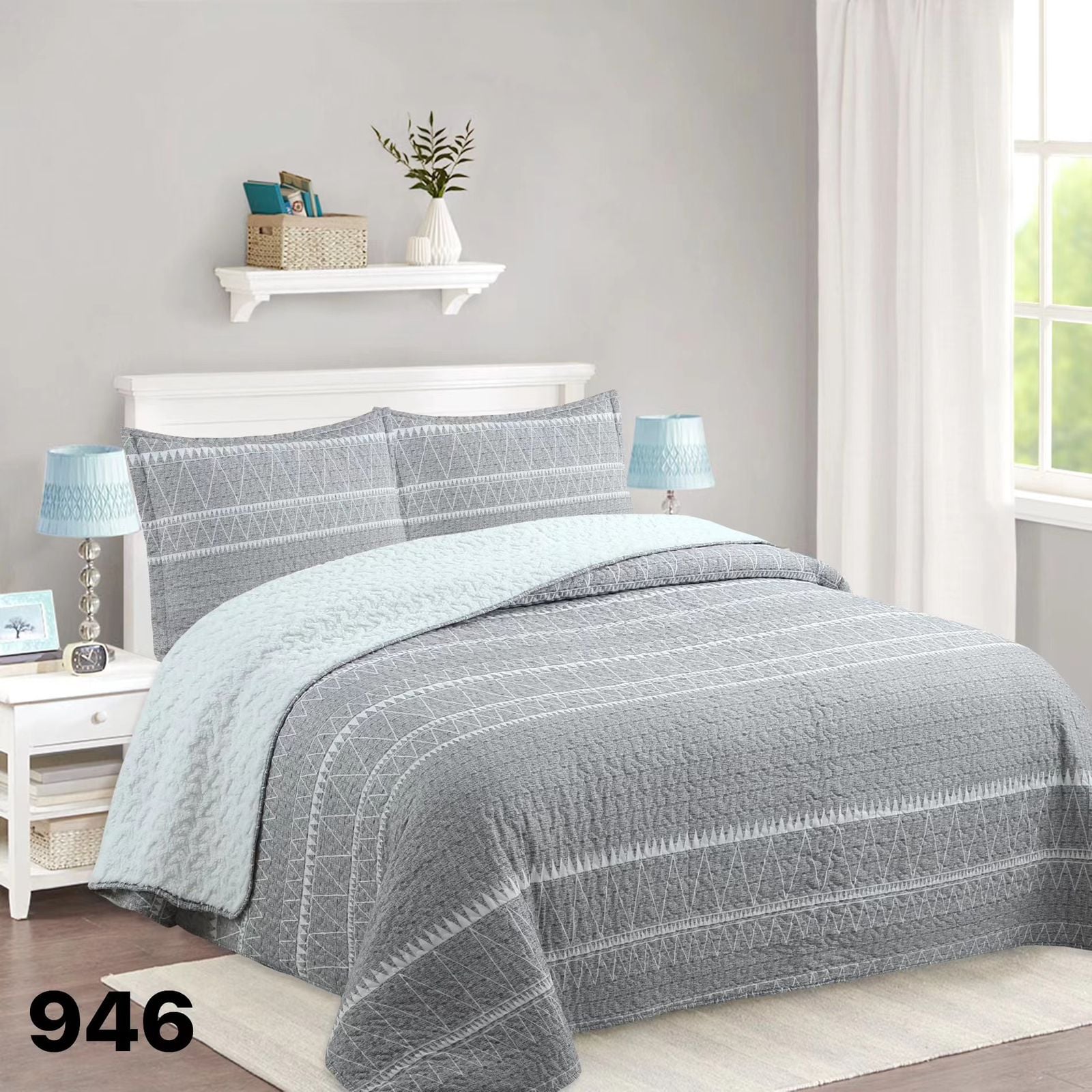 CUBRECAMA GRIS SHERPA QUILT KING TRIANGULO M946 - 3