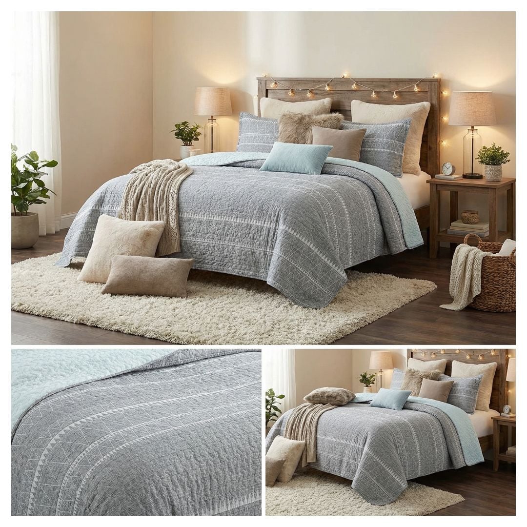 CUBRECAMA GRIS SHERPA QUILT KING TRIANGULO M946 - 4