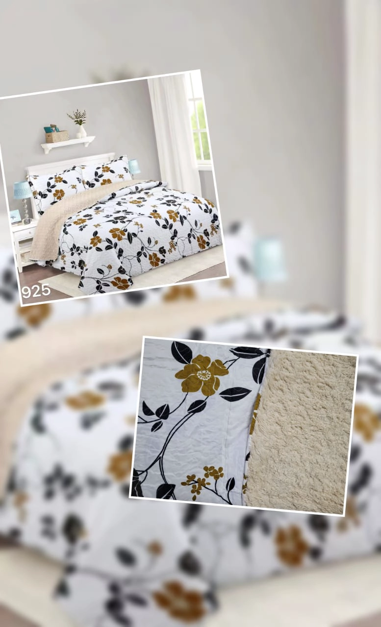CUBRECAMA BLANCO SHERPA QUILT KING HOJAS DORADAS M925 - 4