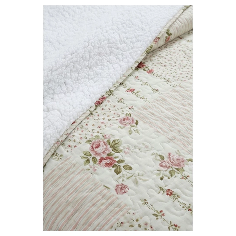 CUBRECAMA SHERPA KING - BEIGE CUADRILLE HOJAS M901 - 2