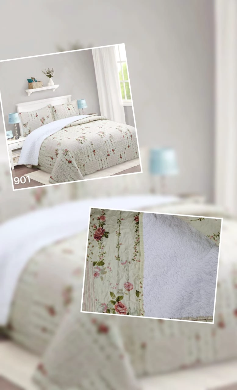CUBRECAMA SHERPA KING - BEIGE CUADRILLE HOJAS M901 - 4