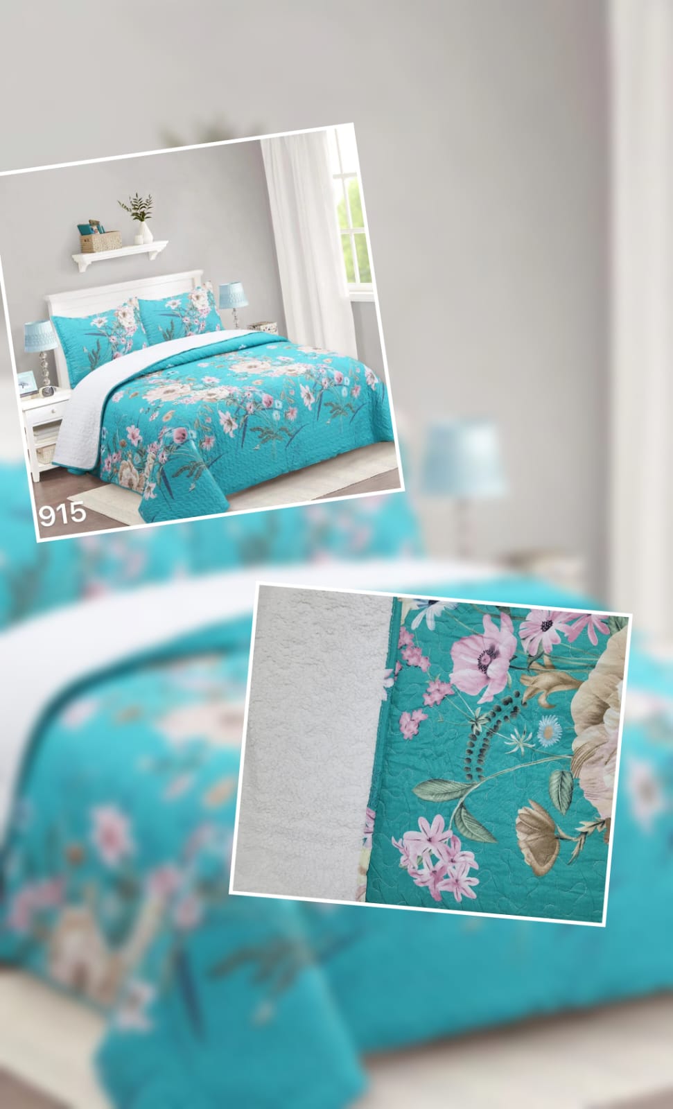 CUBRECAMA CELESTE QUILT SHERPA KING FLORES M915 - 4