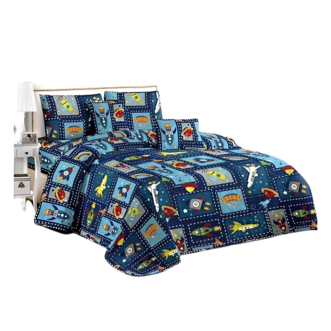 CUBRECAMA AZUL QUILT VERANO 1.5 PLAZAS INFANTIL MUNDO ASTRONAUTAS KLF803 - 1