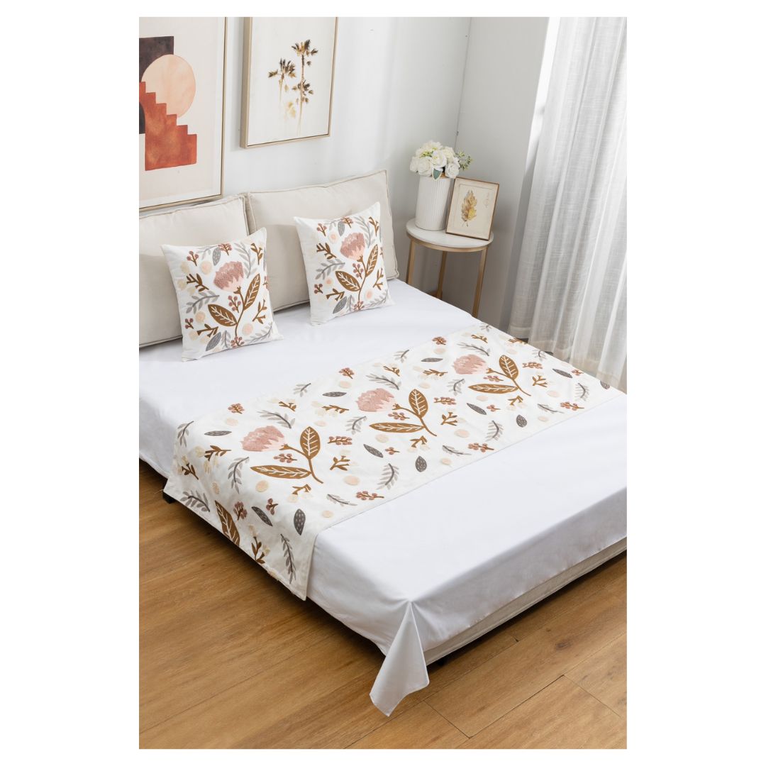 PIECERA BORDADA FUNDAS FLORES 210 X 70 CM BLANCO - 1