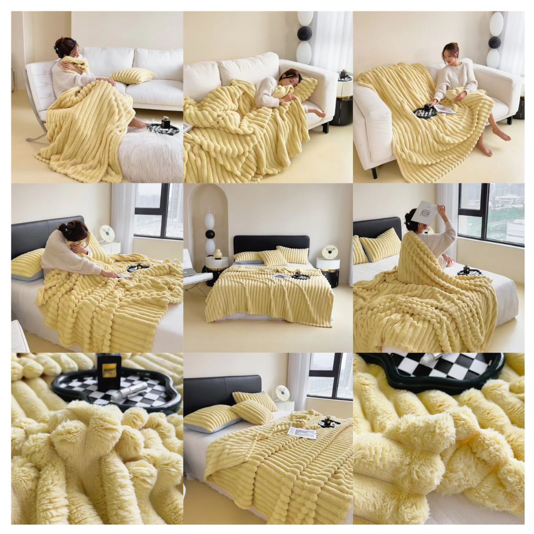 FRAZADA MANTA CARVED SERIES 230 X 200 CM AMARILLO - 2
