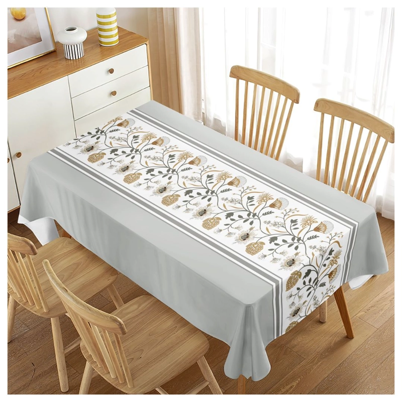 MANTEL RECTANGULAR ANTIMANCHAS 140 X 220 CM - HOJAS FLABELADAS - 1
