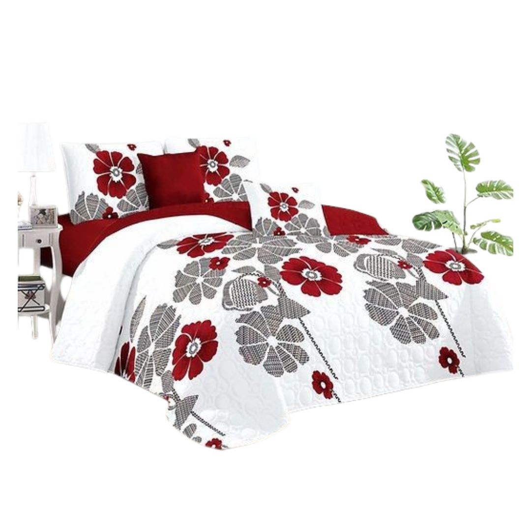 CUBRECAMA BLANCO QUILT VERANO 2 PLAZAS FLORES ROJAS KFL139 - 1