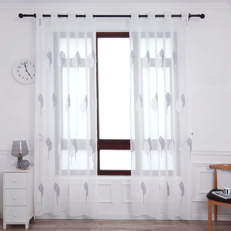 CORTINA VELO VISILLO 140 X 230 CM 2 PAÑOS - HOJAS OTOÑALES GRISES - 1
