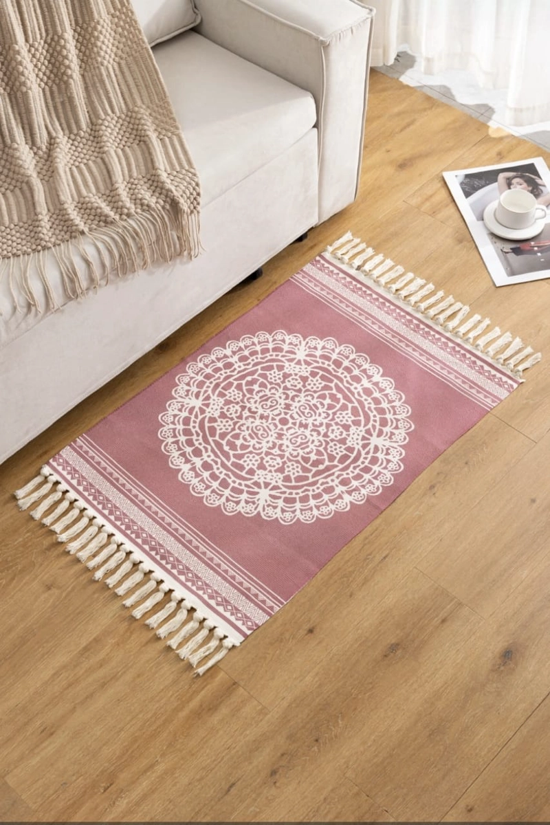 BAJADA DE CAMA RÚSTICA 60X90 CMS MANDALA ROSA - 1
