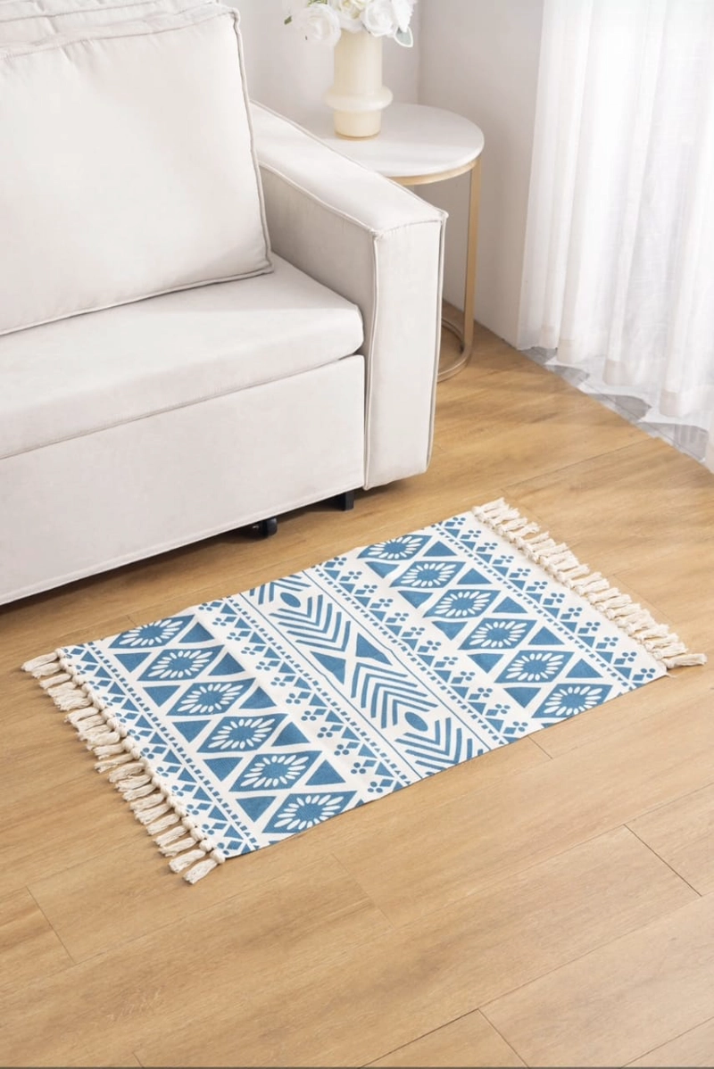 BAJADA DE CAMA RÚSTICA 60X90 CMS AZUL MANDALA - 1