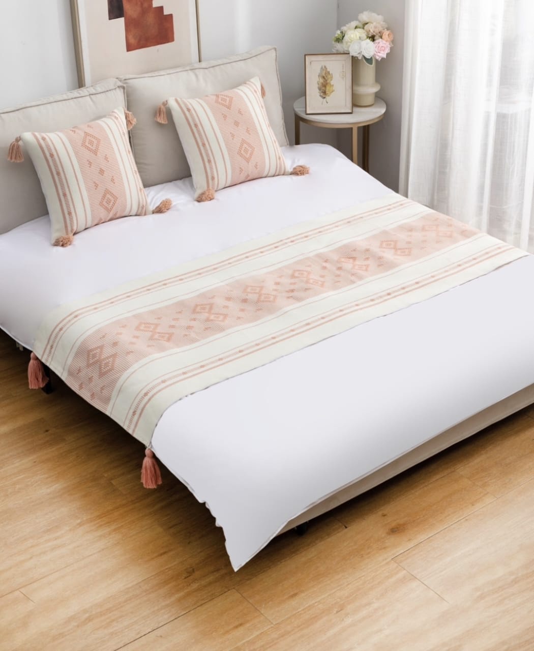 PIECERA DE CAMA CROCHÉ 2 PLAZAS KING - ROSADO ROMBO - 1