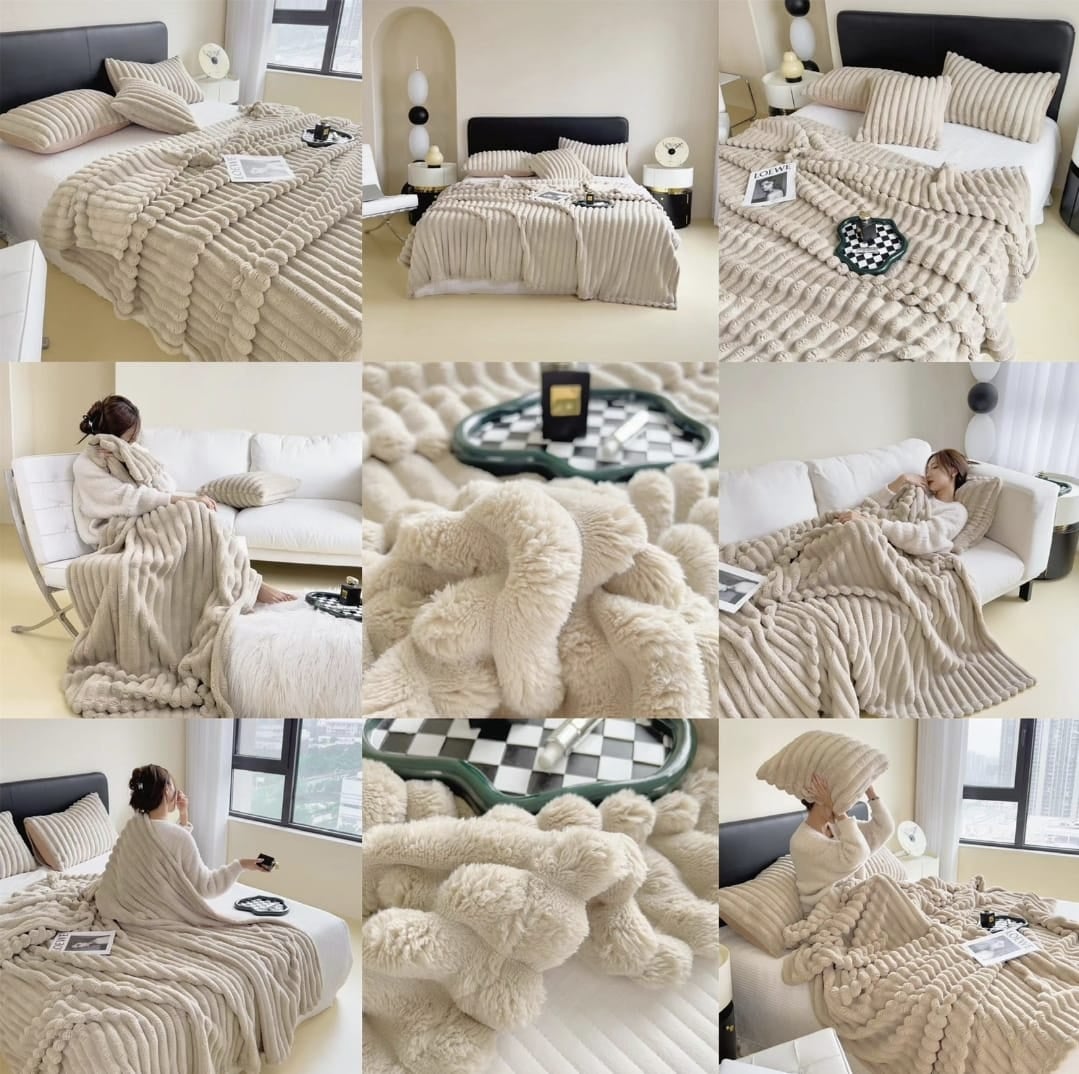 FRAZADA TEXTURIZADA CON LINEAS 2 PLAZAS 200 X 230 CM - BEIGE - 1