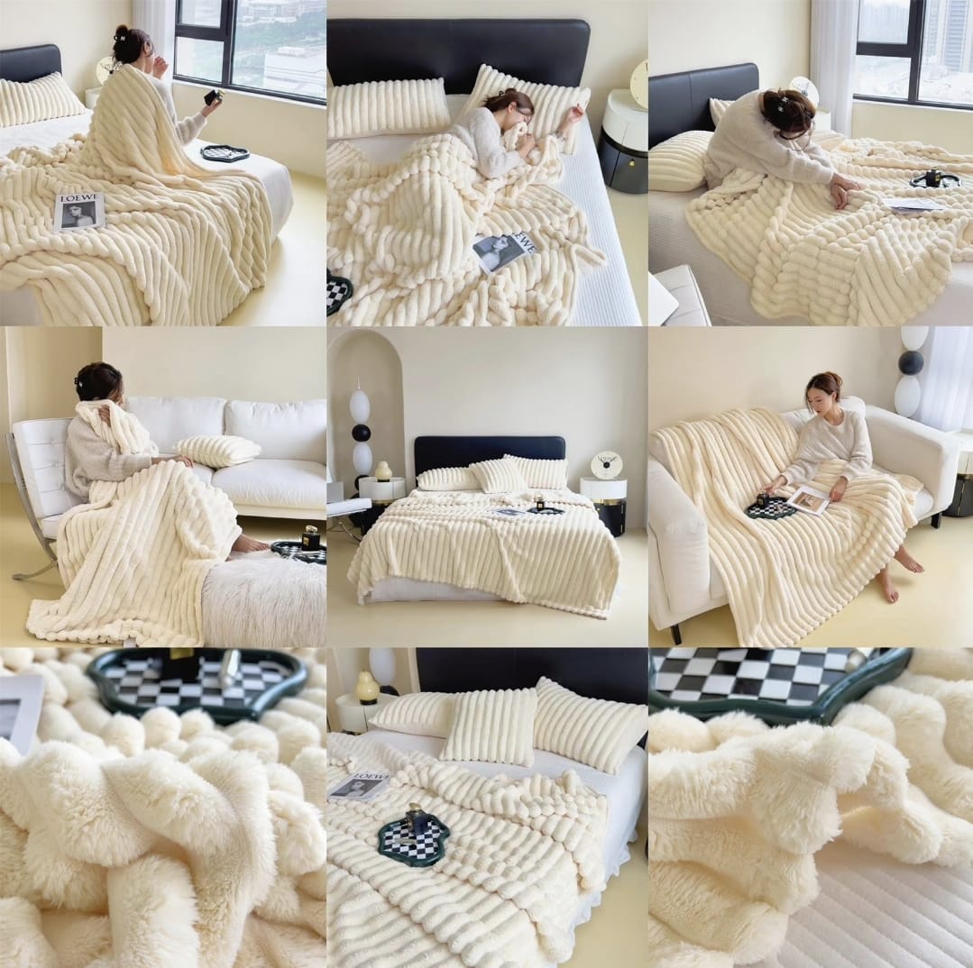 FRAZADA TEXTURIZADA CON LINEAS 2 PLAZAS 200 X 230 CM - CREMA - 1