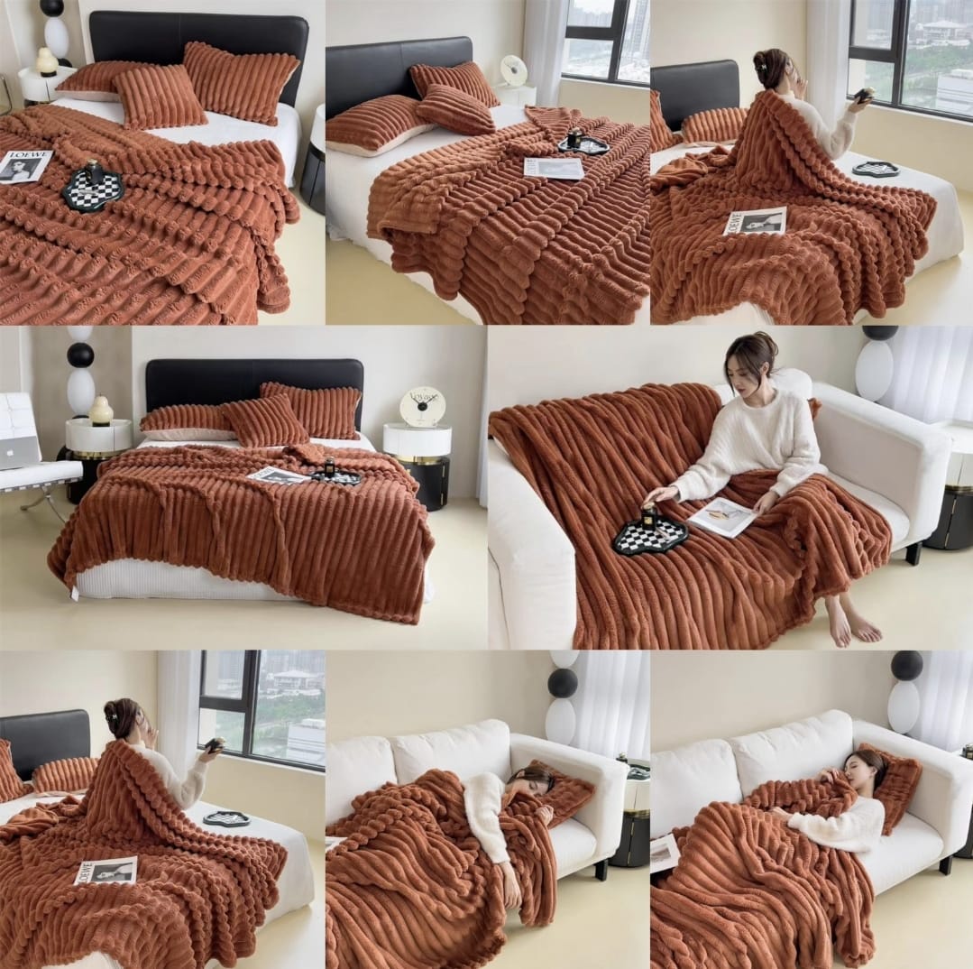 FRAZADA TEXTURIZADA CON LINEAS 2 PLAZAS 200 X 230 CM - TERRACOTA - 1