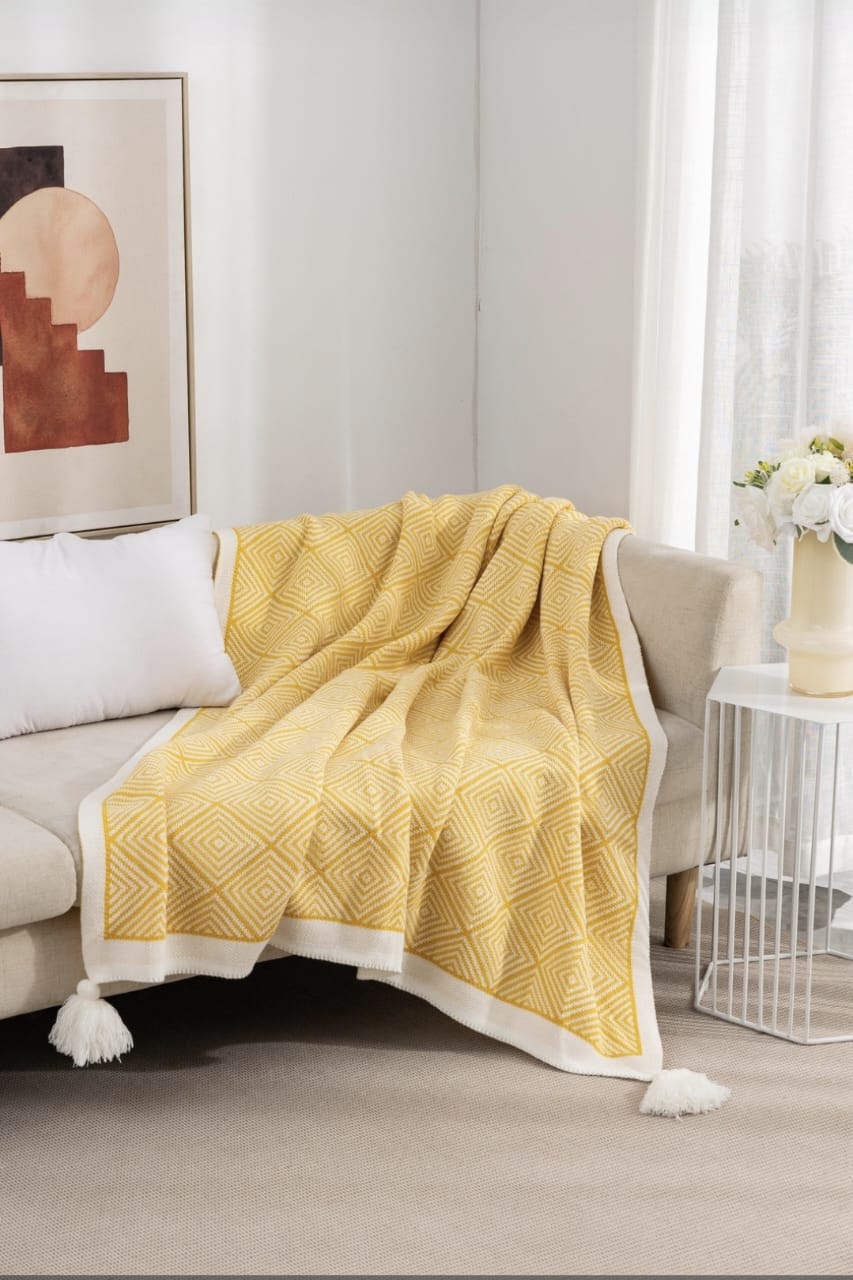 MANTA DE SOFÁ TEJIDA 130 X 150 CM - AMARILLO - 1