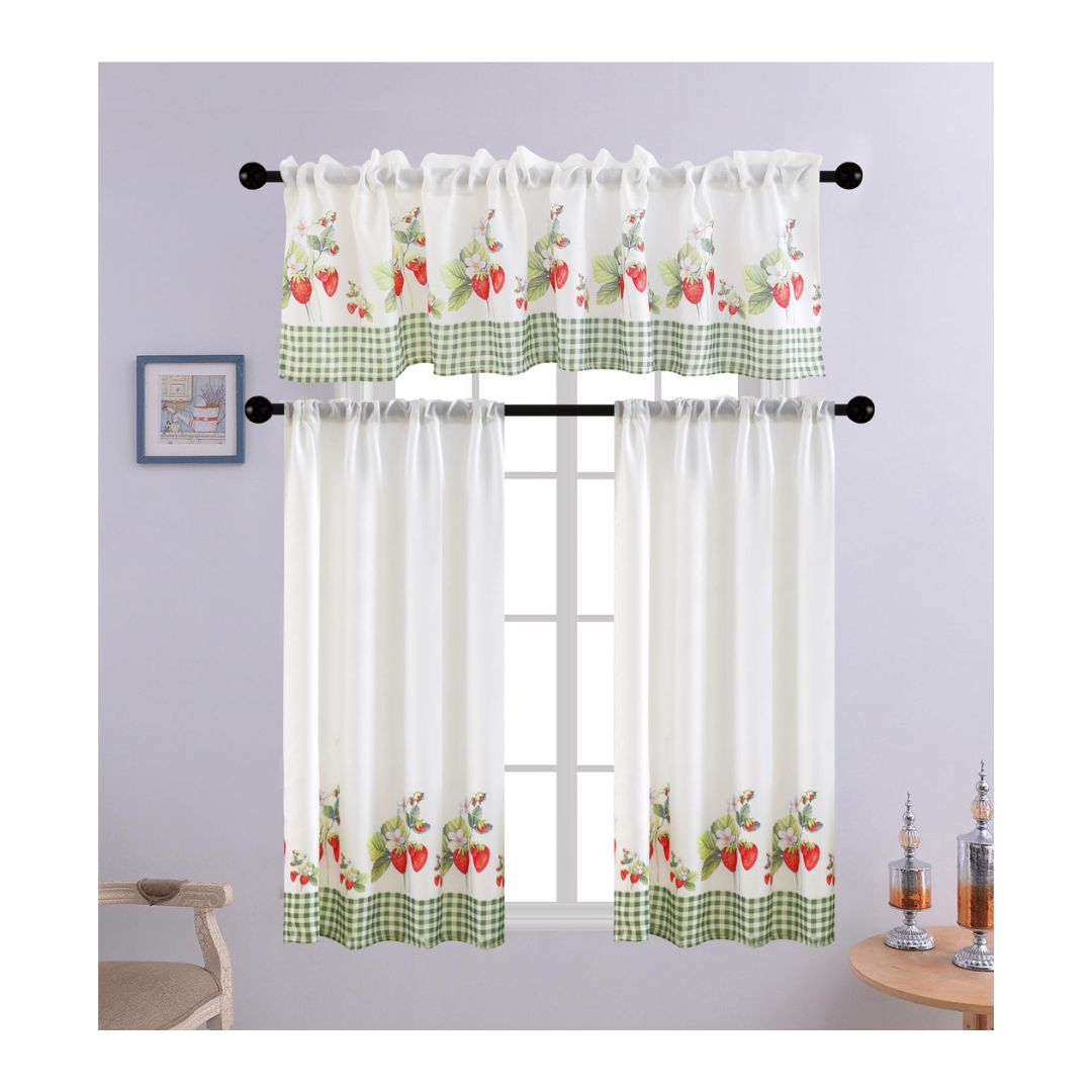CORTINA DE COCINA CON DISEÑOS 138 X 136 CM - BLANCO FRUTILLAS - 1