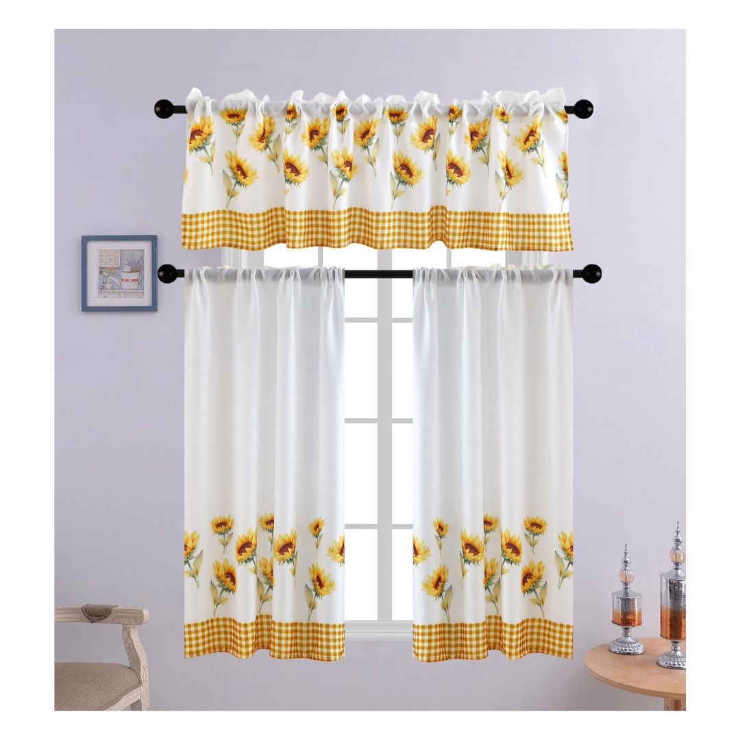 CORTINA DE COCINA CON DISEÑOS 138 X 136 CM - BLANCO AMARILLO GIRASOL - 1