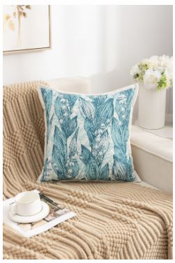 FUNDAS PARA COJÍN FRANCE HOJAS 45 X 45 CM  CELESTE - 1
