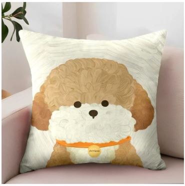 FUNDA PARA COJIN ESTAMPADO PERRO 45 X 45 CM. 100% POLIÉSTER MODELO BEIGE MALTIPOO - 1