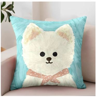 FUNDA PARA COJIN ESTAMPADO PERRO 45 X 45 CM. 100% POLIÉSTER MODELO AZUL YORKSHIRE - 1