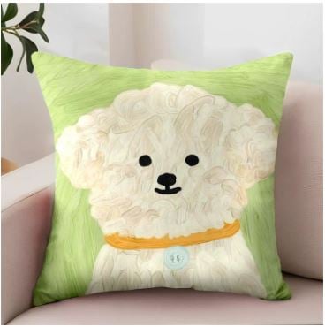 FUNDA PARA COJIN ESTAMPADO PERRO 45 X 45 CM. 100% POLIÉSTER MODELO VERDE POODLE - 1