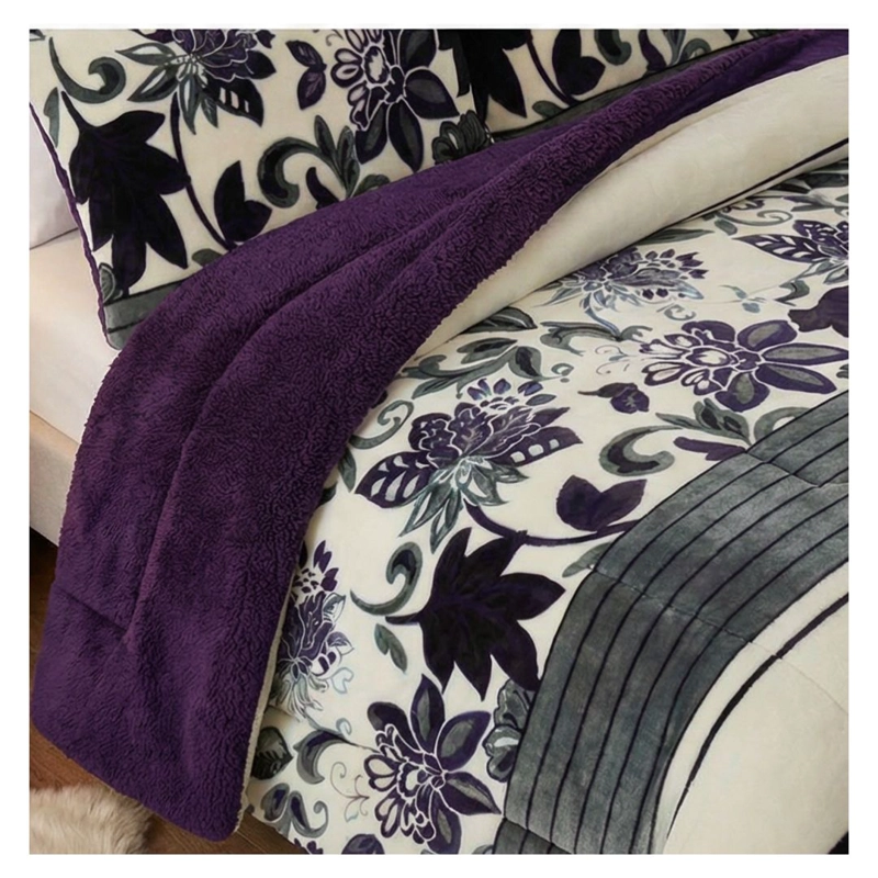 COBERTOR CHIPORRO INVIERNO 1.5 PLAZAS - MORADO HOJAS M84 - 2