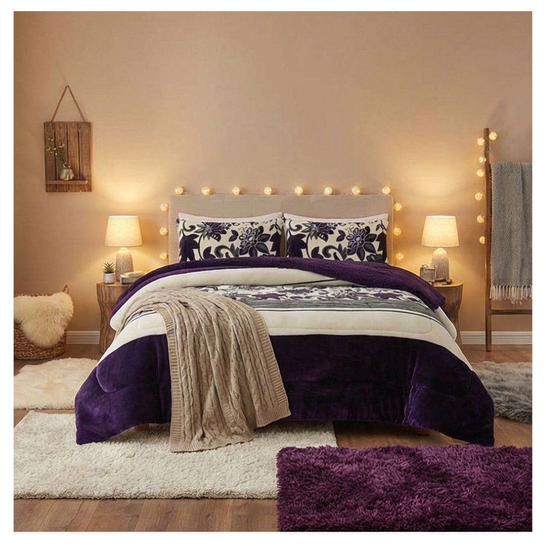 COBERTOR CHIPORRO INVIERNO 1.5 PLAZAS - MORADO HOJAS M84 - 3