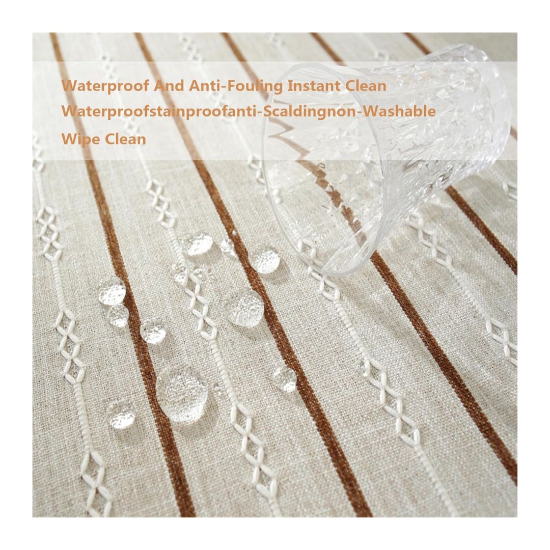 MANTEL RECTAGULAR DE LINO IMPERMEABLE 140 X 220 CM - CREMA FLORES M04 - 2