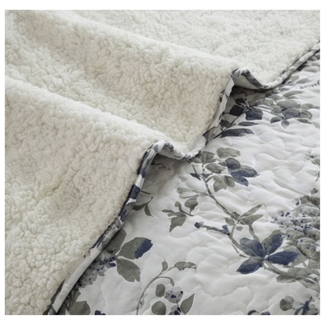 CUBRECAMA SHERPA 1.5 PLAZAS -  BLANCO FLORES GRISES M905 - 2