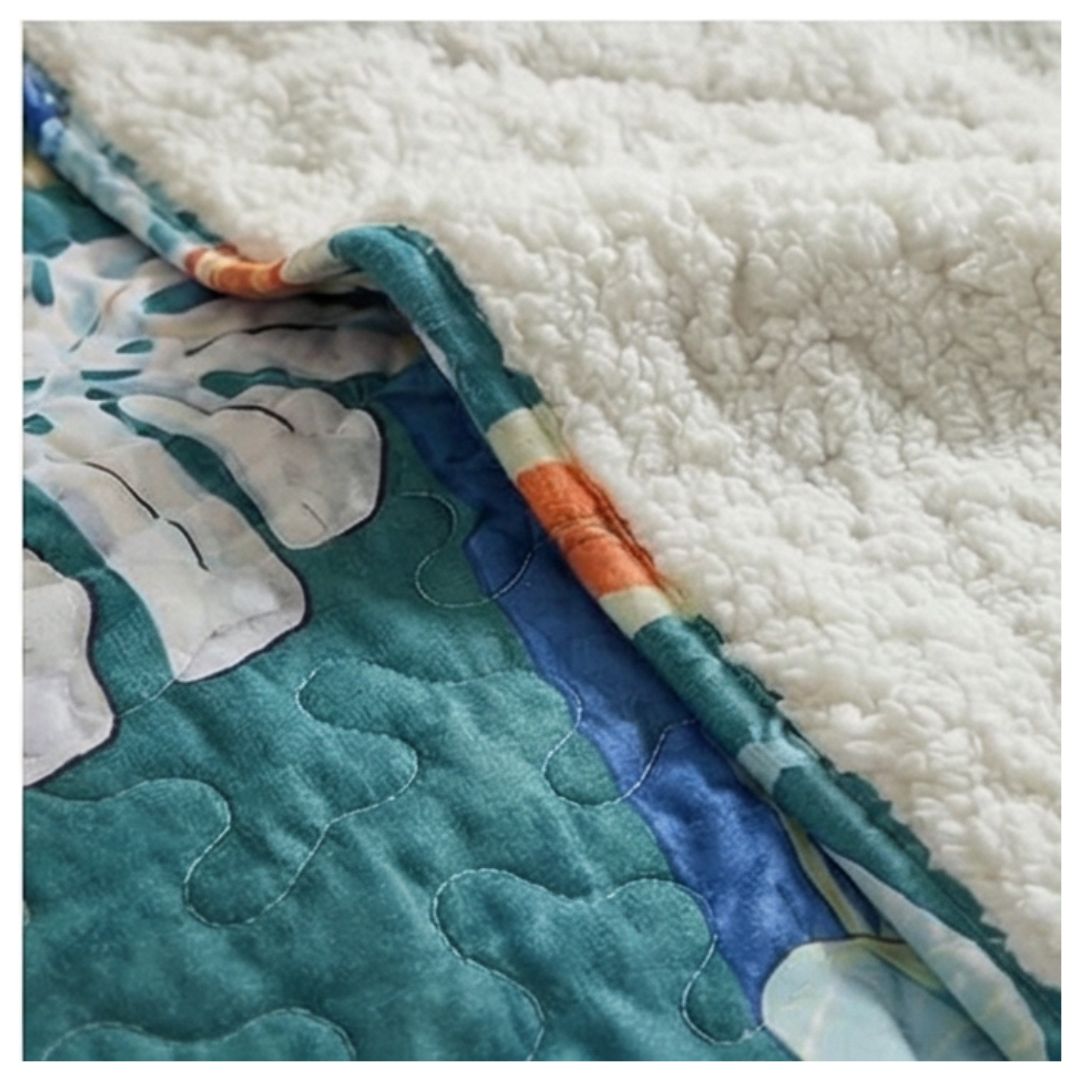CUBRECAMA SHERPA 1.5 PLAZAS - CELESTE HOJAS M909 - 2