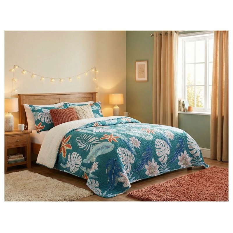 CUBRECAMA SHERPA 1.5 PLAZAS - CELESTE HOJAS M909 - 4