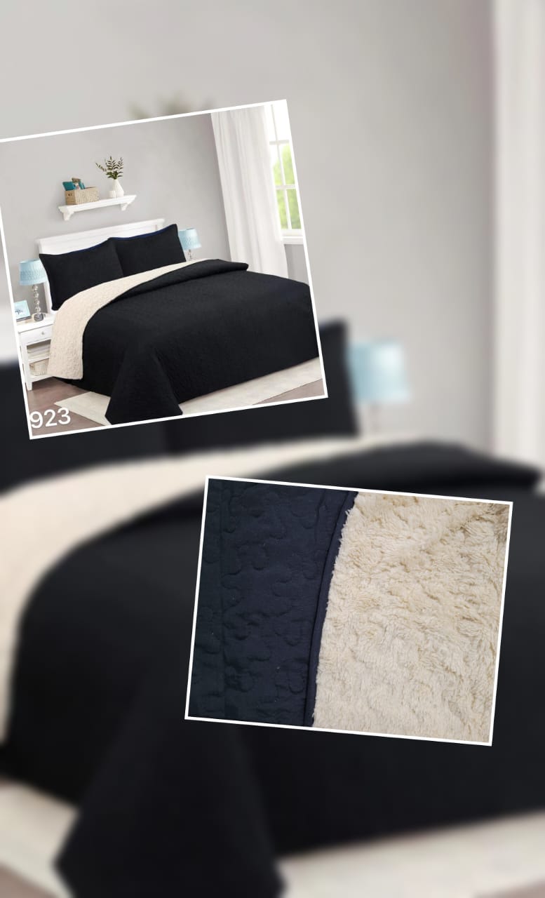 CUBRECAMA QUILT SHERPA 2 PLAZAS - EN COLOR NEGRO - 2