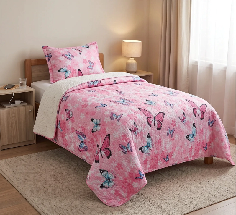CUBRECAMA SHERPA 1.5 PLAZAS - ROSA MARIPOSA M937 - 5